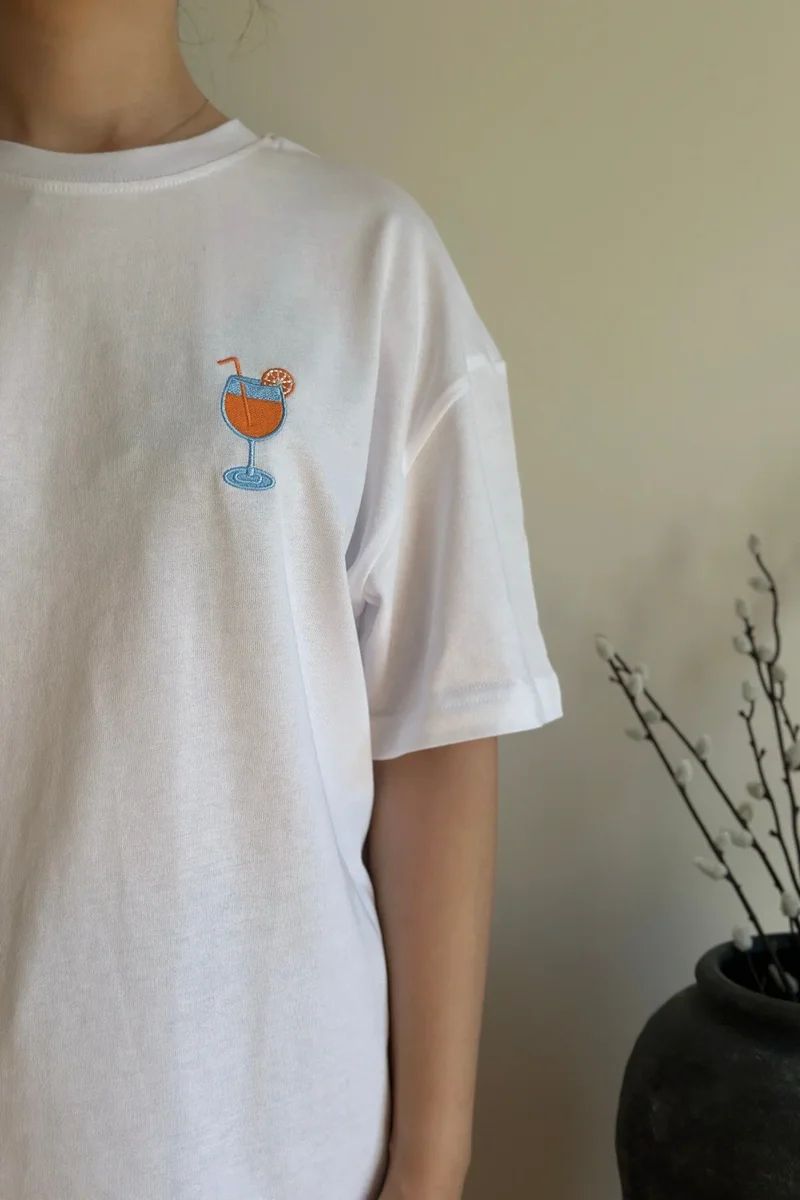 Aperol Spritz - Unisex Nakışlı Basic Beyaz Oversize T-shirt - Brunch'a Ne Giysem?