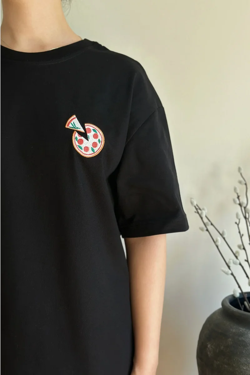 Margherita - Unisex Nakışlı Basic Oversize T-shirt - Ofise Ne Giysem?